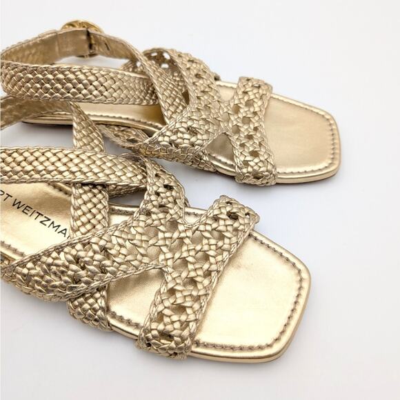 Stuart Weitzman Thea Flat Sandal Women's Ankle Strap Gold Size US5.5B EU36 - Picture 10 of 11